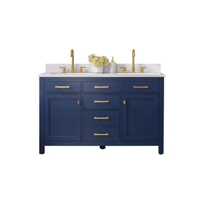 Saur 54'' Free-standing Double Bathroom Vanity with Engineered Stone Vanity Top -  Breakwater Bay, 09E43A964D4C42D1A384DB91C2C15F9D