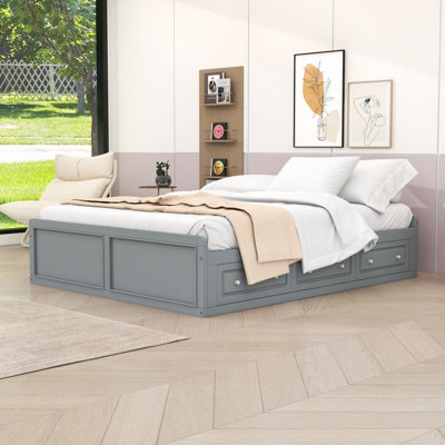 Grand lit en bois avec 6 tiroirs de rangement