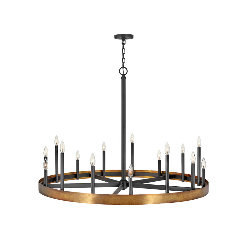 Wells 45.25" Fifteen-Light Candle Wagon Wheel Chandelier
