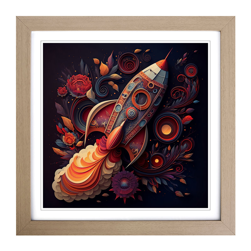 Rocket Paisley - Single Picture Frame Print on Wood, Oak