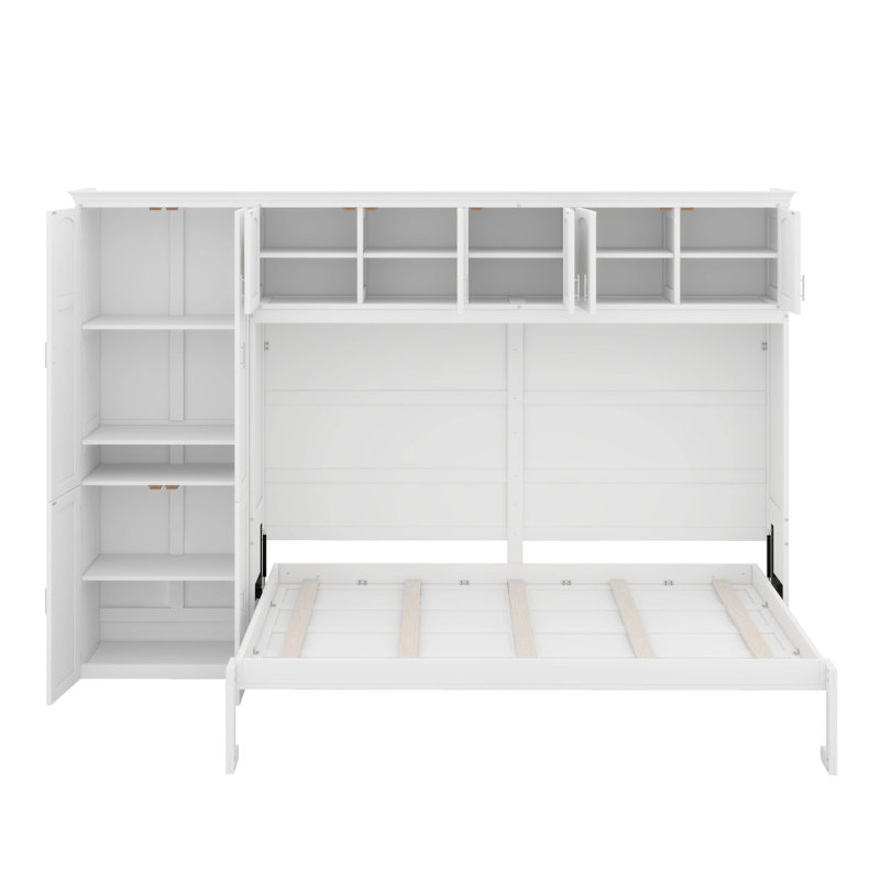 Queen Size Murphy Bed With Cabinets, White