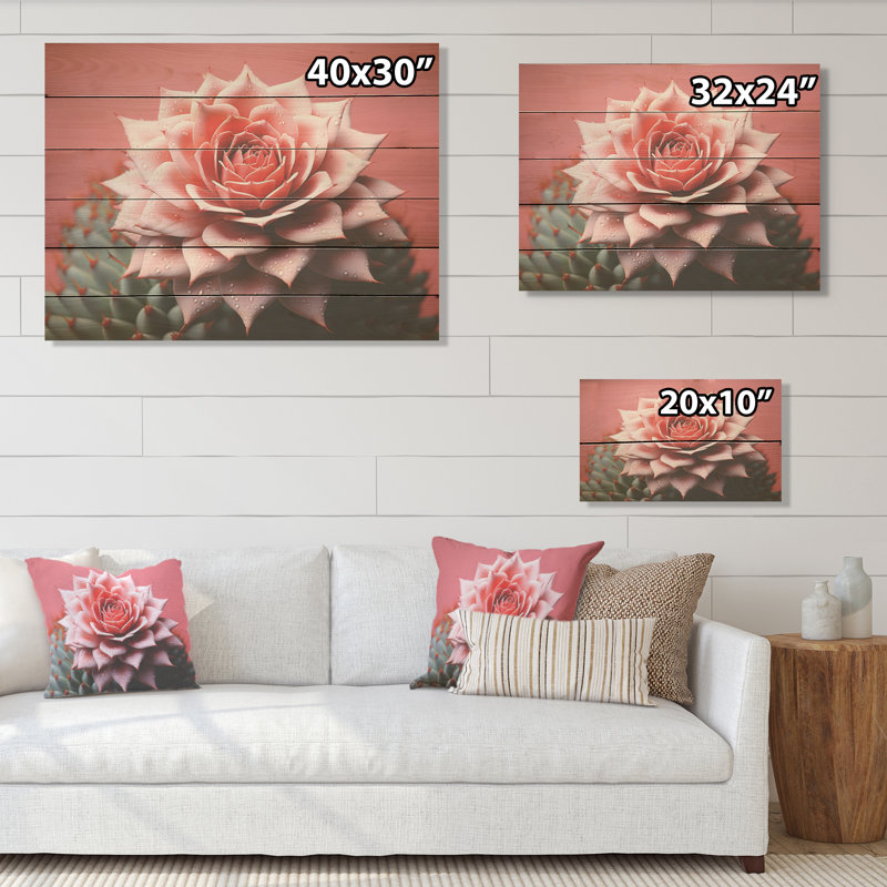 Cactus rose résilience - Art mural en bois de cactus sur bois de pin naturel, H 10 po x l 20 po