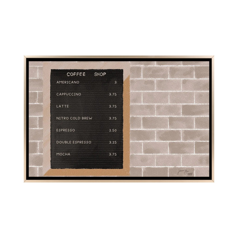 Café menu - reproduction d'art murale - toile encadrée, 48 po x 32 po, Toile avec cadre, Champagne