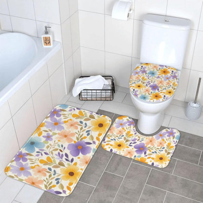 Pastel Floral Bathroom Rug Kit 3 Pack