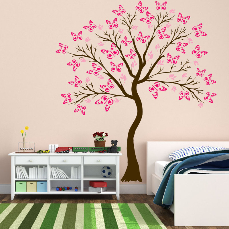 Plants & Flowers Non-Wall Damaging Wall Decal, Brown/Pink/Soft Pink