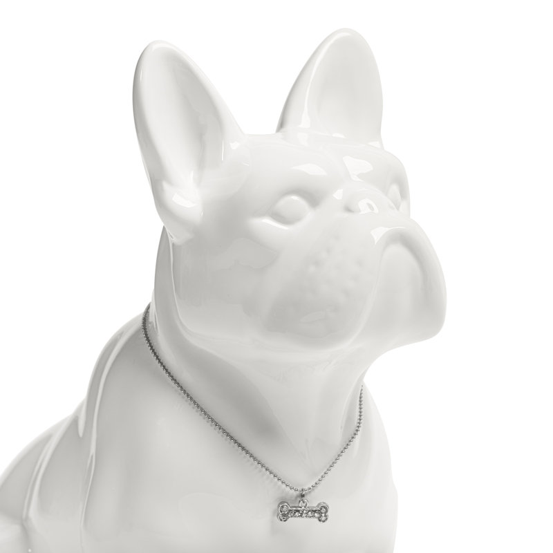 Zermeno Glam Ceramic White French Bulldog Sculpture, White