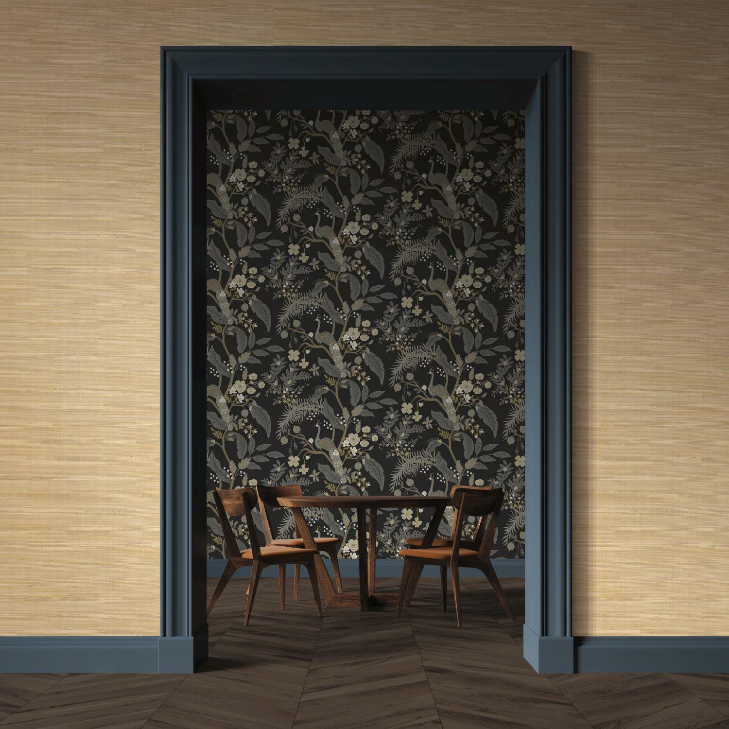 Peacock Wallpaper Roll, Black