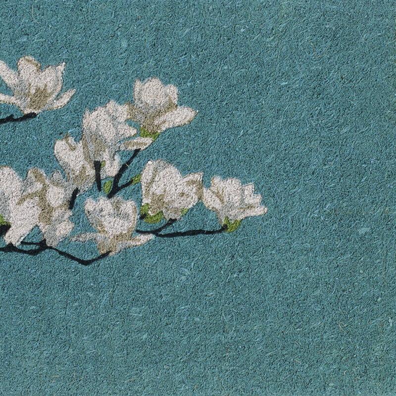 Paillasson Yohane Magnolia, L 18 po x L 30 po, Bleu sarcelle, Coir