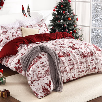 Literie imprimée pour les fêtes de Noël, housse de couette douce en microfibre avec fermeture à boutons et 8 attaches aux coins