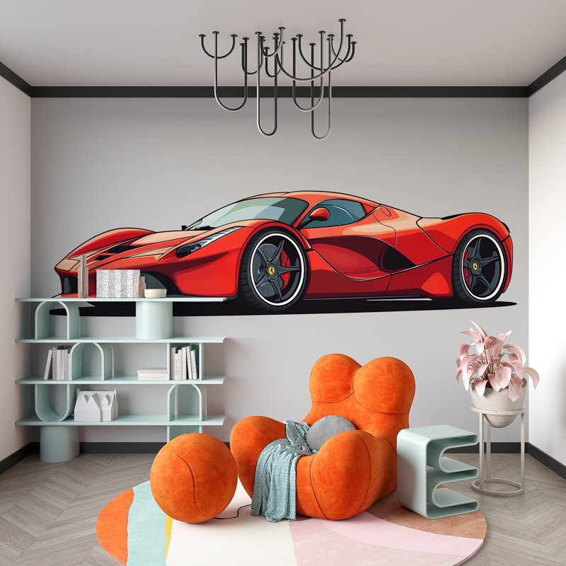Papier peint voiture de sport rouge, chambre d'enfant rouge, décor de garçons, 272Mv, H 13 po x l 24 po
