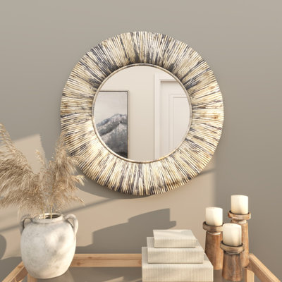 Gray Teak Wood Wall Mirror with Coiled Frame
