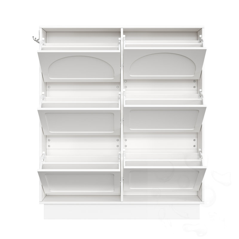 Shoe Cabinet With 6 Flip Drawers, White