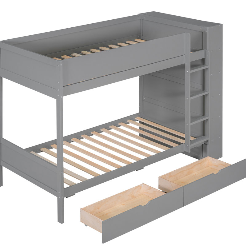Lit superposé simple au-dessus de gris avec rangement organisé - 2 tiroirs et armoire à couches multiples pour plus de commodité