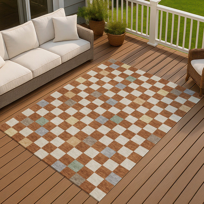 Tapis géométrique intérieur / extérieur lavable à la machine Chantille ACN2656, Paprika, 10 pi x 14 pi