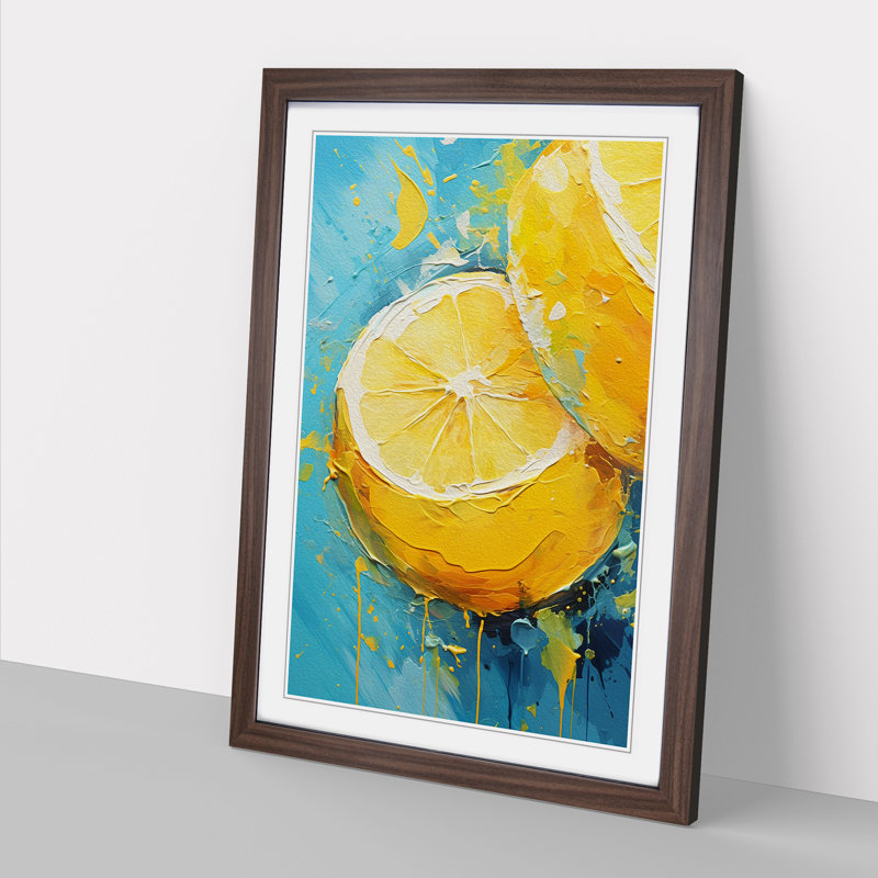 Lemon Fruit Gestural No.2 - Framed Print, Walnut, 34cm H x 25cm W x 2cm D