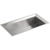 Poise® 33" L x 18" W x 9.75" Under-Mount Single-Bowl Kitchen Sink with Cutting Board and Bottom Bowl Rack