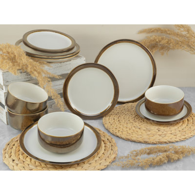 Industrial 12 Piece Stoneware Dinnerware Set, Service For 4