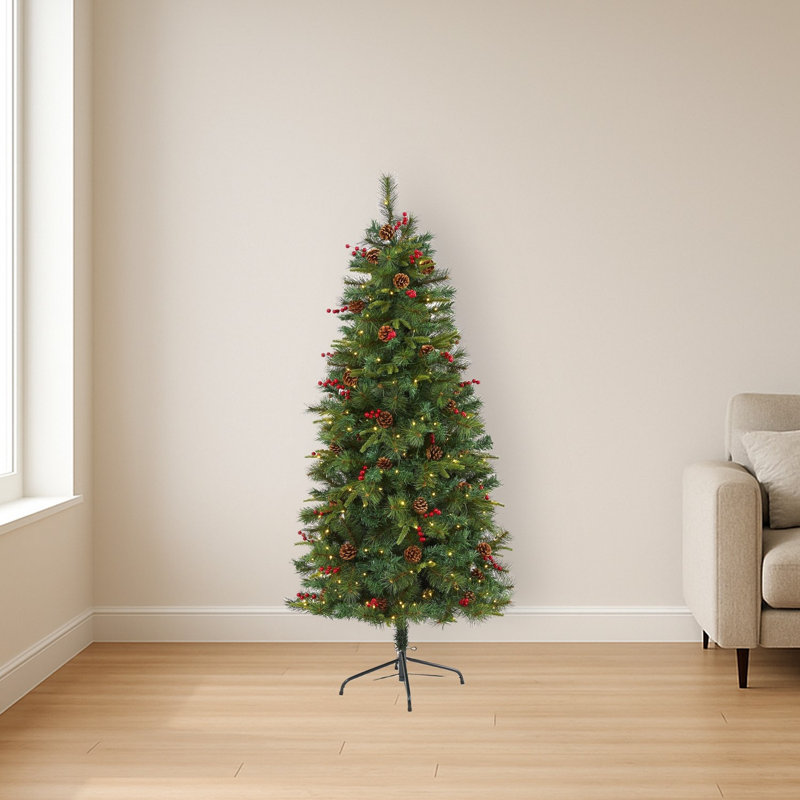 Arbre de Noël artificiel pin avec lumières DEL et pommes de pin