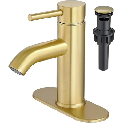 Brushed Gold Bathroom Faucet One Hole, Modern Single Handle Bathroom Faucet For 1 Or 3 Hole Sink With Metal Pop Up Drain, Deck Plate, For Vanity, Rv Sink