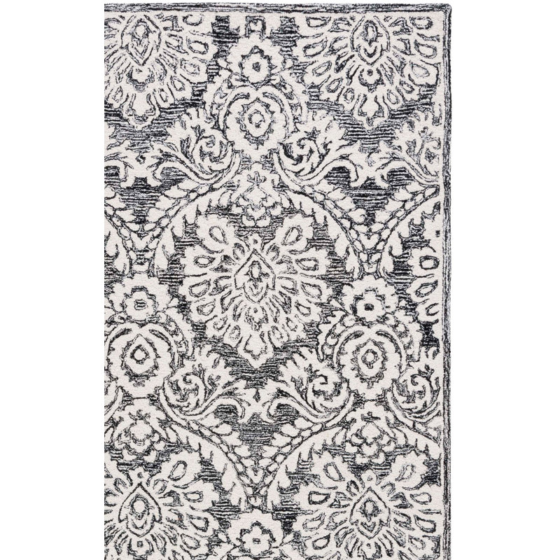 Tapis damassé en laine et en coton touffeté à la main Blossom, Tapis de couloir 2 pi 3 po x 8 pi