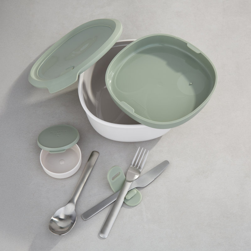 Saladier BergHOFF Leo à emporter avec couverts, couleur sauge