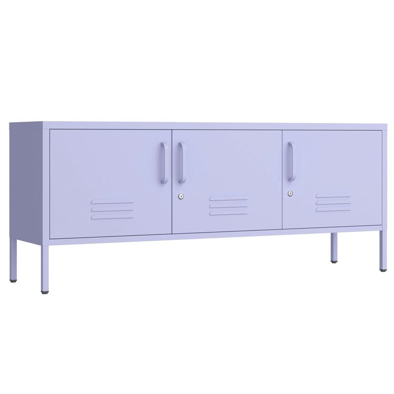 3 Door Lockable Metal TV Stand Storage Cabinet, Wide Heavy Duty Media Console for Large 100+ Inch TVs, Home Office Entertainment Center