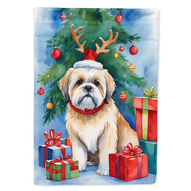 Drapeau de Noël renne de jardin, Lhasa Apso