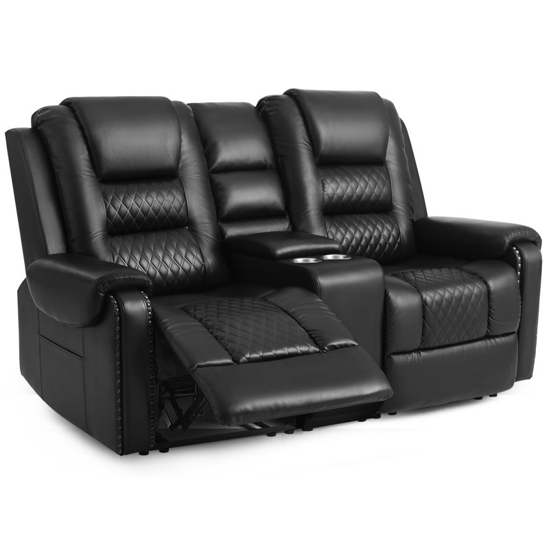 Red Barrel Studio® 70.47" PU Leather Reclining Loveseat, Heated Massage Sofa Chair With Cup Holders and Storage Box