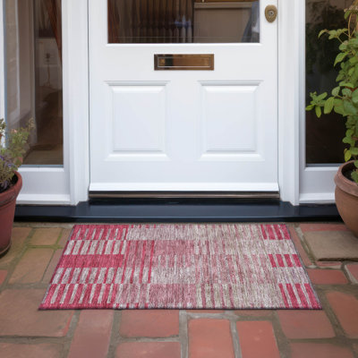 Tapis beige / rose en polyester tissé à la machine Aleid