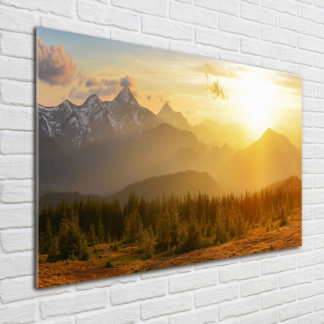 Glasbild Sunset Mountains