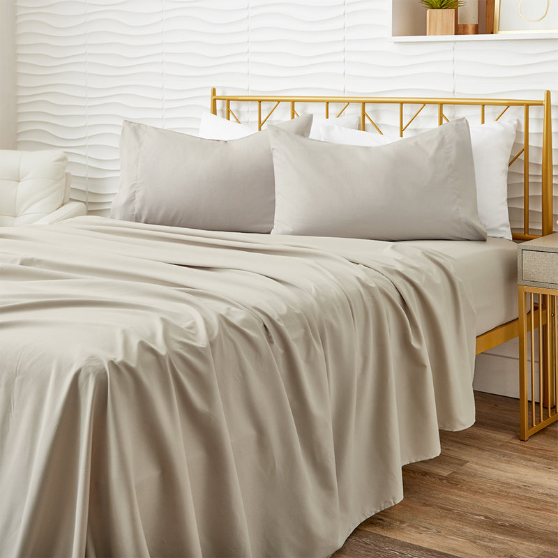 Cream Twin XL Organic Bamboo Cotton Microfiber Bed Sheet Set