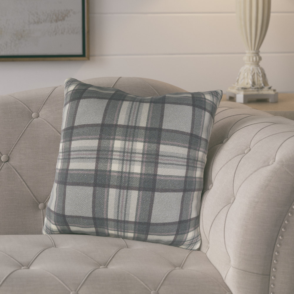 Plaid Cotton Throw Pillow, 22" x 22", Black, Polyester/Polyfill