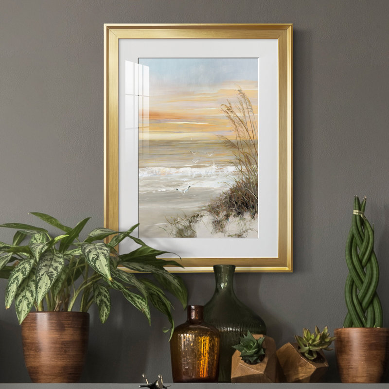 Summer Solstice - peinture encadrée, Papier encadré doré, H 30,5 po x l 22,5 po x P 1,5 po, Blanc mat