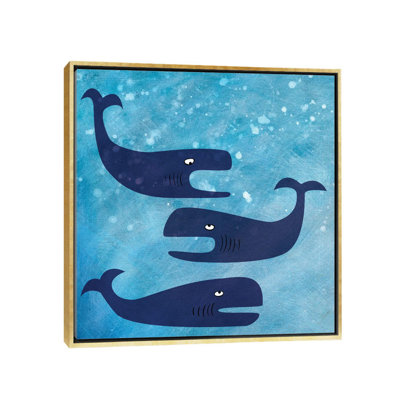 « Baleines » par Nic squirrell-impression, H 26 po x l 26 po x P 1,5 po, Pas de tapis, Toile encadrée d'or