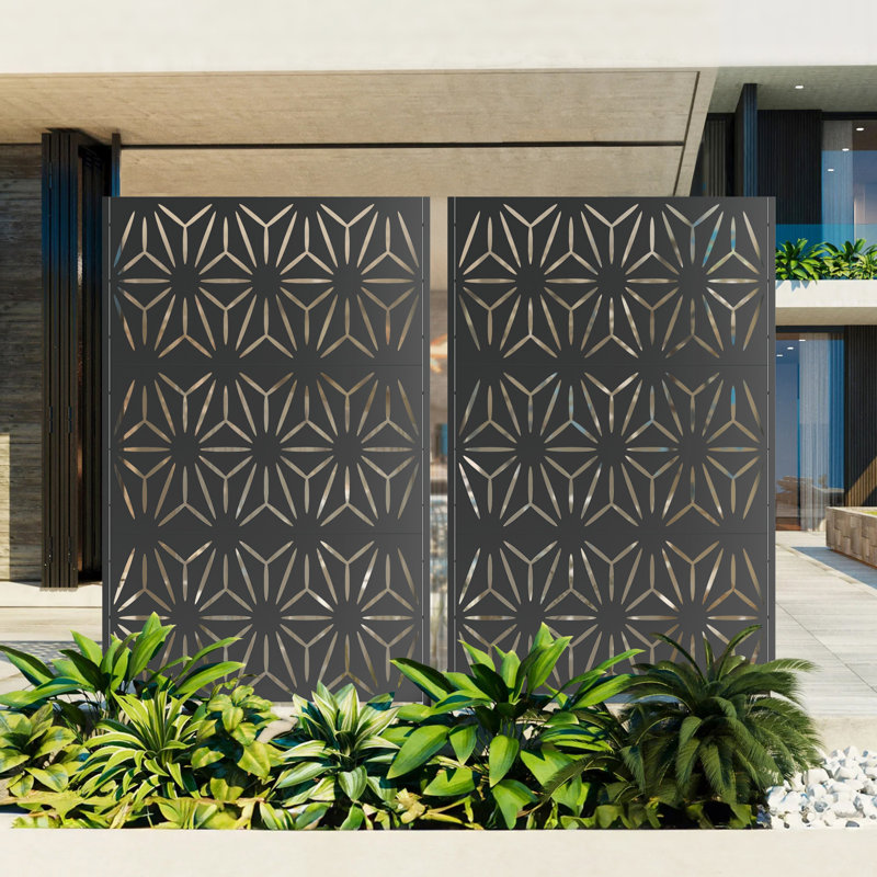 Paravent métallique autoportant de 183 cm (H) x 117 cm (L), décoratif pour patio, terrasse, balcon, jardin, cour, avec base stable, résistant aux intempéries, installation facile, finition antirouille