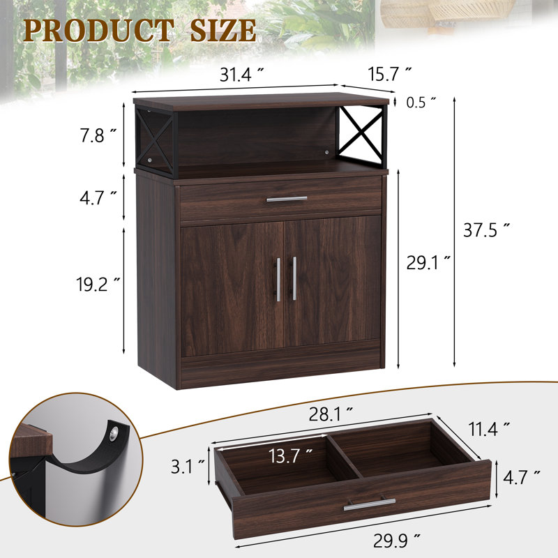 Abriah 31.4" Wide Sideboard Buffet Cabinet, Brown