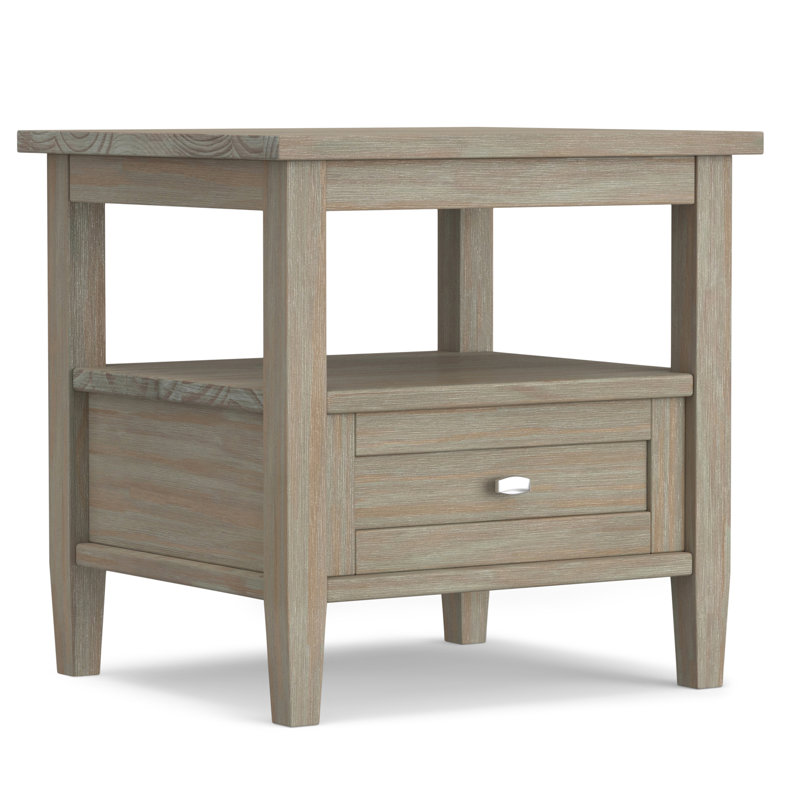Rustic Distressed Gray Solid Wood End Table with Storage