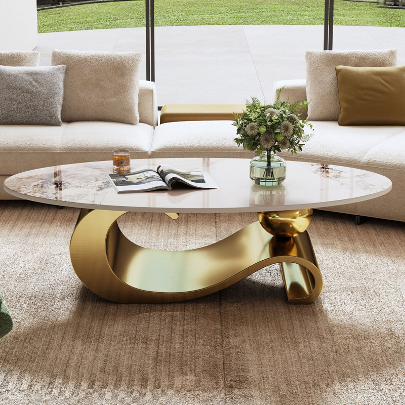 Table basse contemporaine, centre ovale en faux marbre
