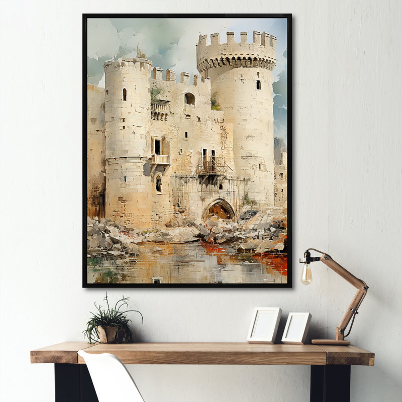 Château français d'Avignon I sur toile, Cadre flottant noir, H 20 po x l 12 po x P 1 po