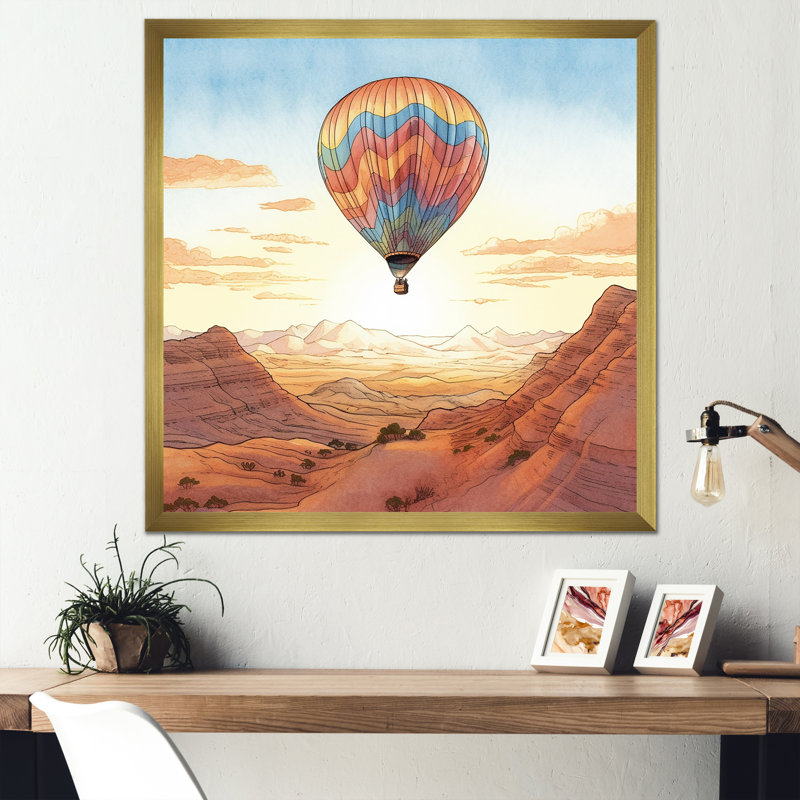 «Floating Dessert Dreamscape Hot Air Balloon II», reproduction sur toile, Cadre doré simple, H 36 po x l 36 po x P 1,5 po