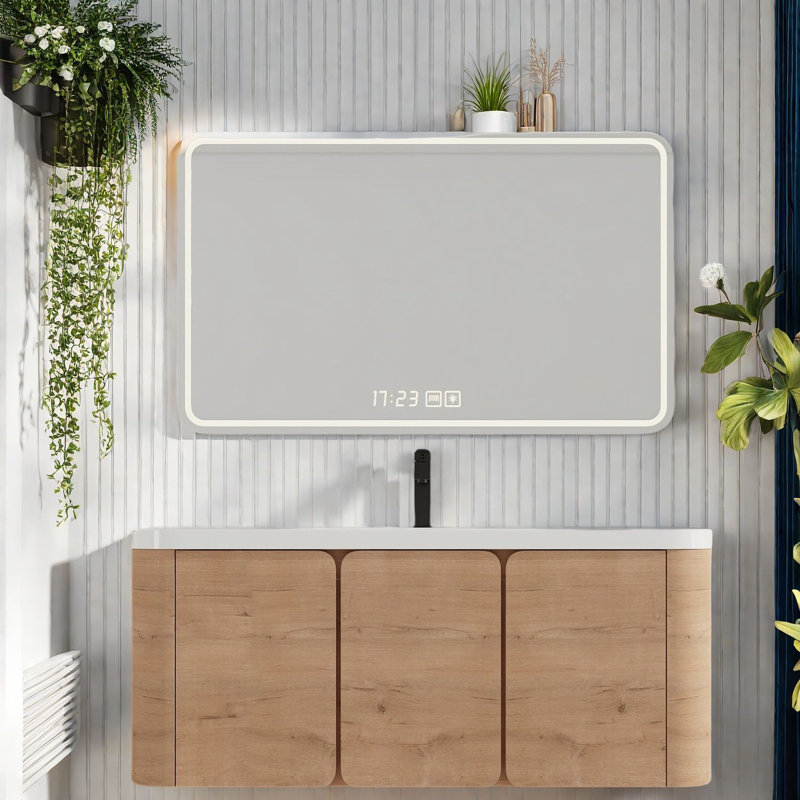 Meuble-lavabo moderne peu encombrant avec lavabo en résine, contreplaqué écologique