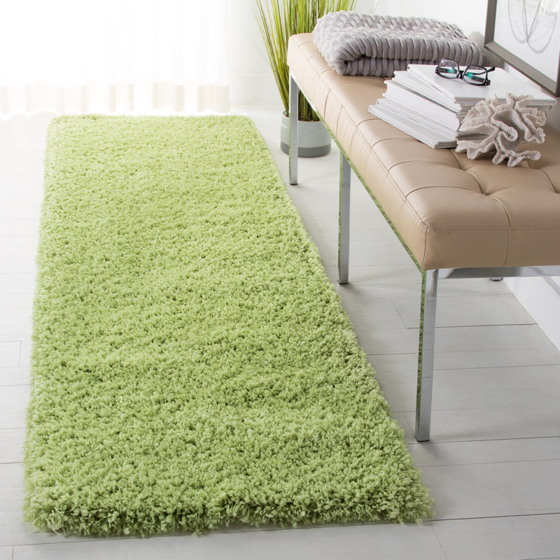 Assar Solid Color Handmade Tufted Polyester Area Rug in Lime, Runner 2'3" x 6'