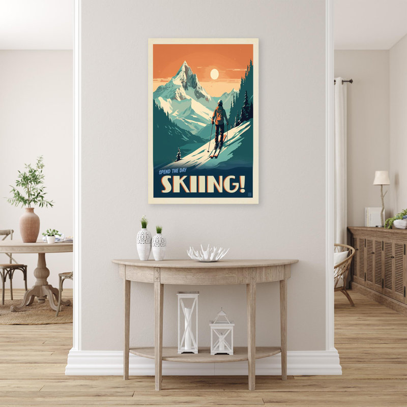 «Spend The Day Skiing», reproduction d'art graphique sur toile tendue, H 36 po x l 24 po x P 1,25 po