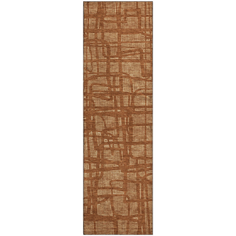 Tapis abstrait lavable à la machine de qualité supérieure Mayfield AMF2491, Paprika, 2'3" x 7'6" Runner