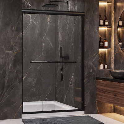 44" - 48" W X 72" H Double Sliding Framed Shower Door With Shower Glass And Two Towel Bar