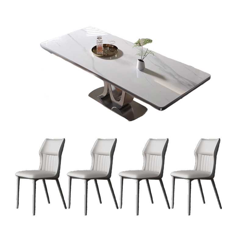 Table et chaise de luxe domestique, Blanc / gris, H 29,5 po x L 70,8 po x l 35,4 po