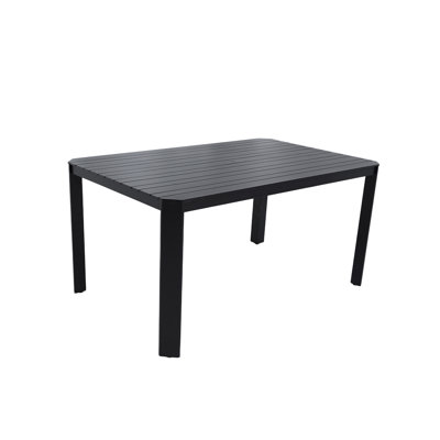 Modern Outdoor Aluminum Table With Alternating Wide And Narrow Slats, Angled Corners, 2" Big Umbrella Hole, And Adjustable Non-Slip Pads