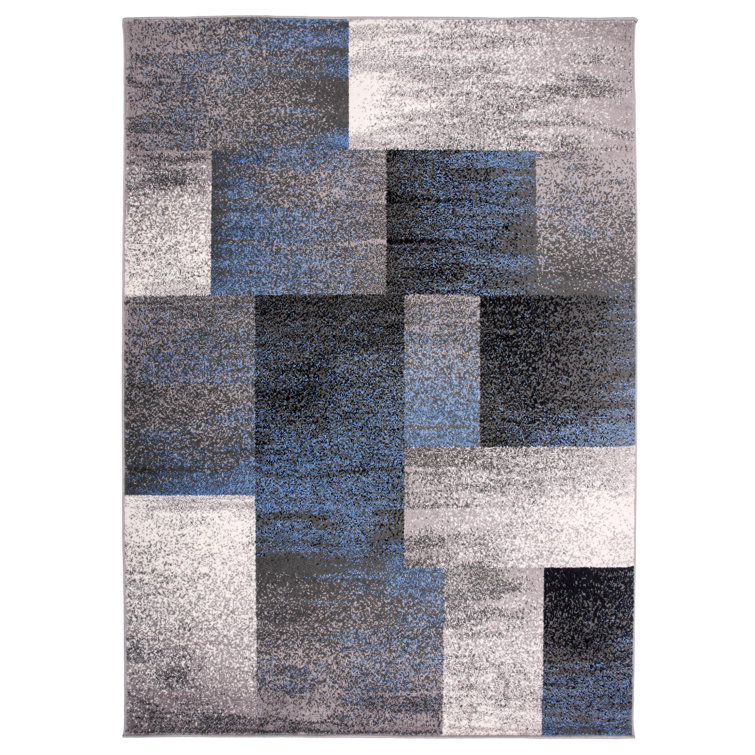 Tapis bleu / ivoire / gris à motif géométrique Damarus
