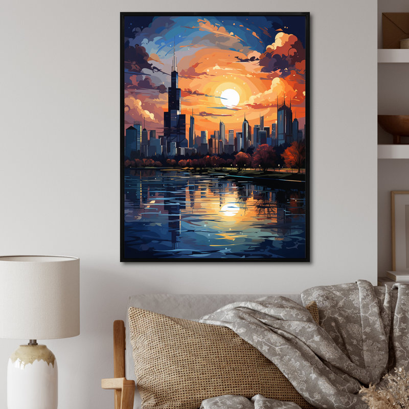 Chicago Popart III sur impression sur toile, H 32 po x l 16 po x P 1 po, Cadre flottant noir