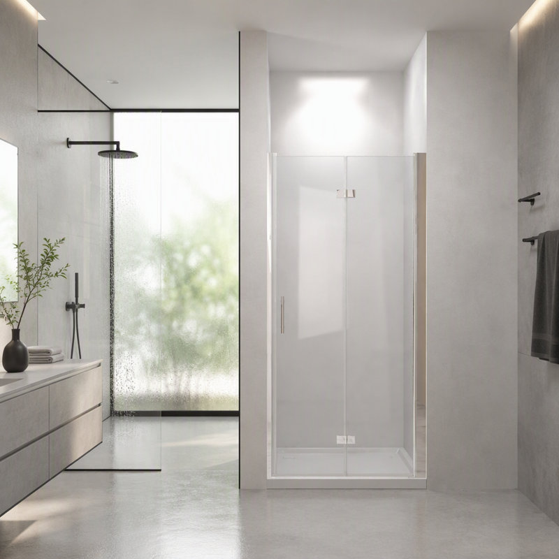 Porte de douche pliante 37-36 po x 72 po, verre trempé 1/4 po, cadre en aluminium chromé, film anti-explosion